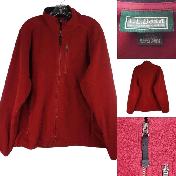 LL Bean Fleece Jacket Men’s Large Red Full Zip Up Pockets Long Sleeve - Picture 1 of 10